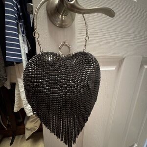 Black Heart-Shaped Rhinestone Purse